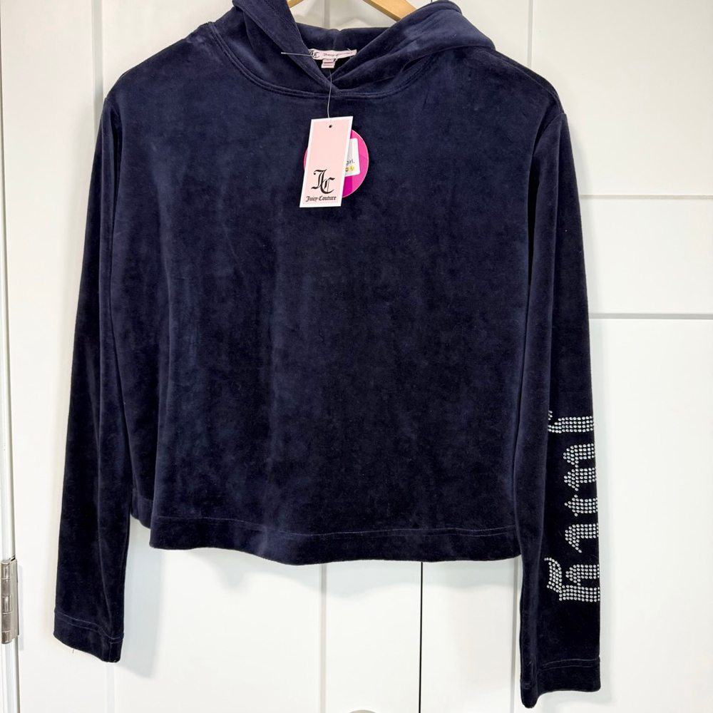 Juicy Couture velour crystal pullover crop hoodie NWT size XS